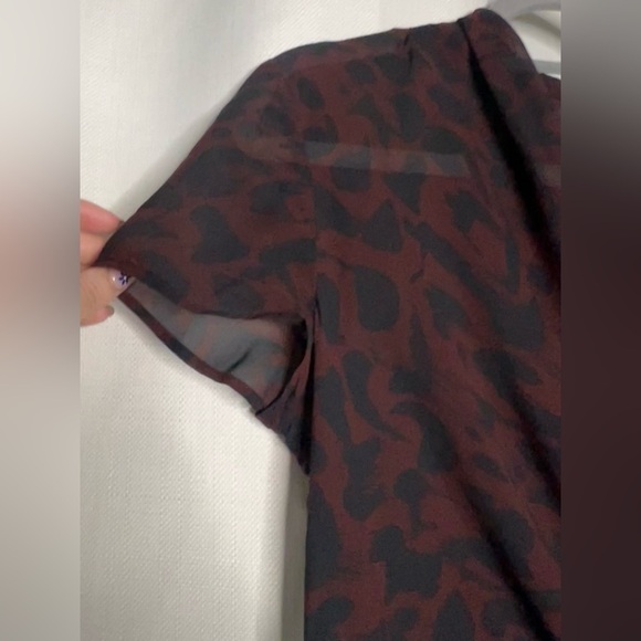 Theory Black and Red Sheer Cowl Neck Silk Blouse Medium - Picture 4 of 7